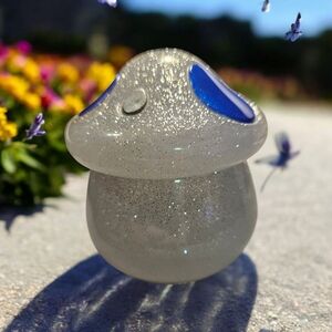Glittery Gray and Blue Mushroom Figurine